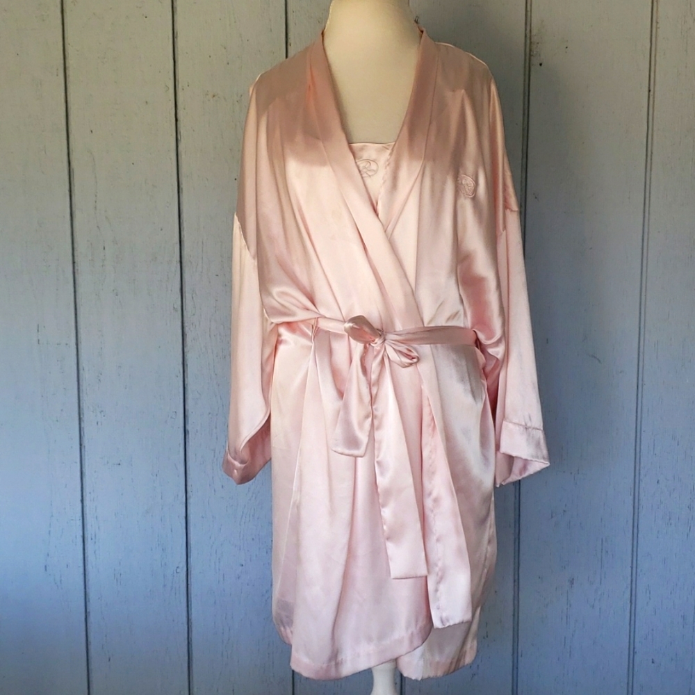 Vintage Night Gown Set Pink 2 Piece Oscar de la Renta Robe